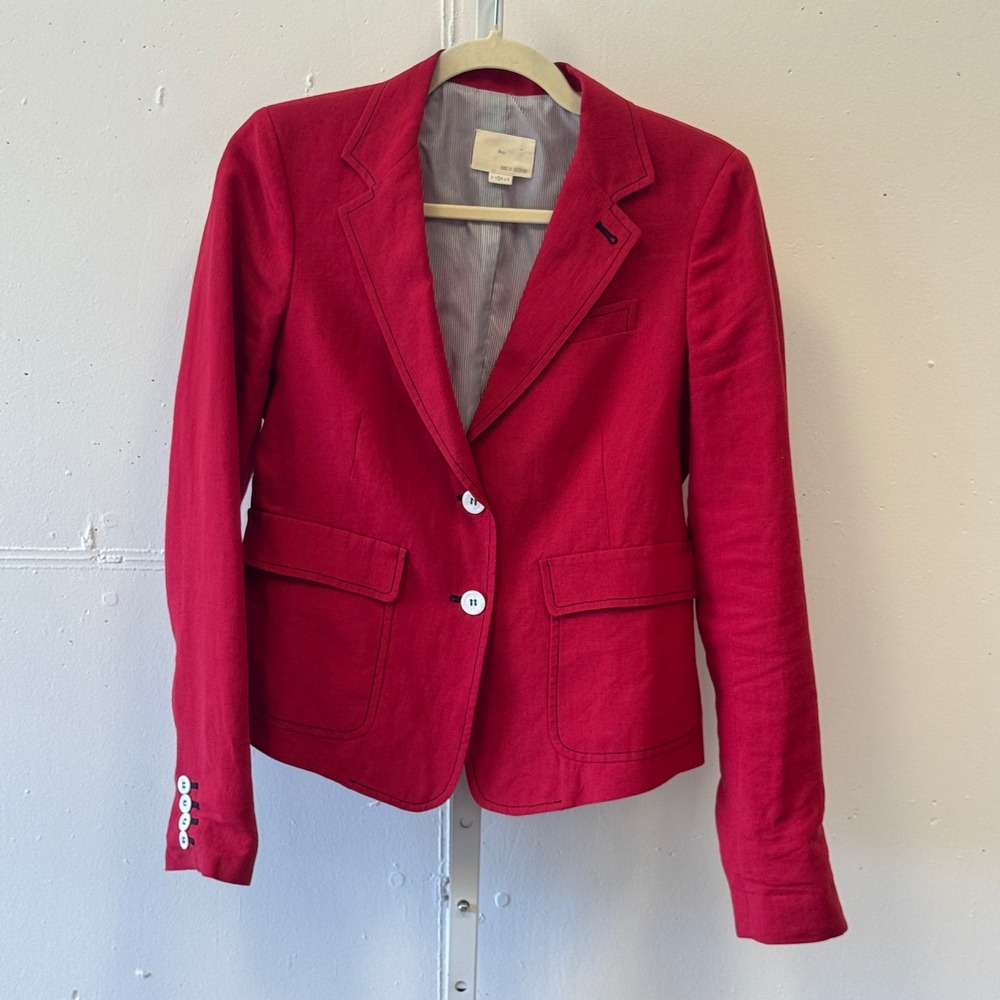Boy by Band of Outsiders Red 100% Linen Blazer Jacket Size 2 BY0601/0